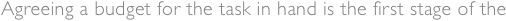 Agreeing a budget for the task in hand is the first stage of the 